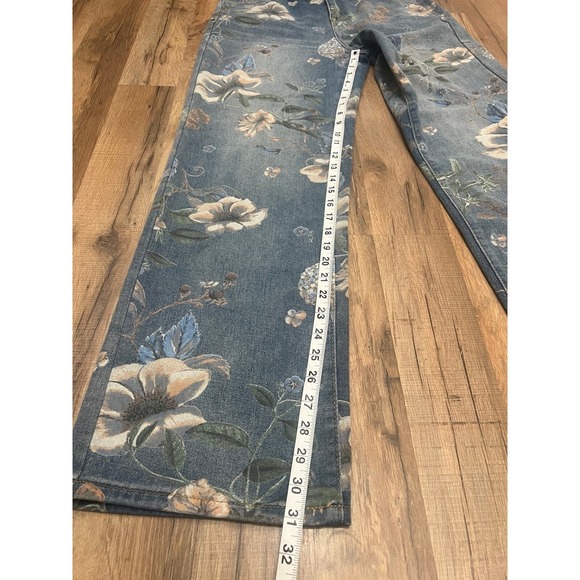 SHEIN High Waist Wide Leg Wild Flower Denim Jeans Size Medium EXCELLENT - Picture 7 of 10